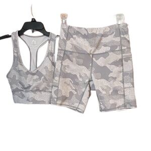 RBX Gray Camo Sports Bra and Shorts Set Small
